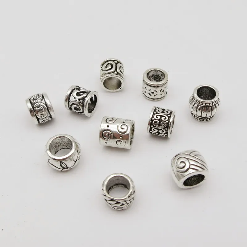  10pcs/pack MIx different 10 styles hair braid dread dreadlock beard beads rings tube Pendant DIY Necklace Jewelry Accessories image 2