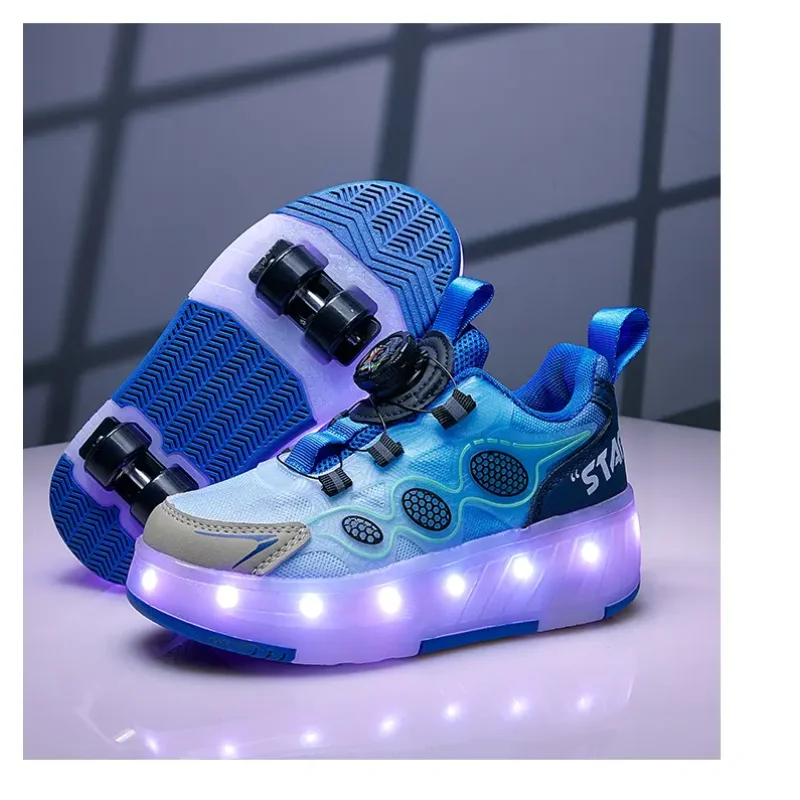 롤러 스니커즈 키즈 스포츠 체육관 신발 롤러 스케이트 4 바퀴 USB 충전 조명 신발 소년 소녀 캐주얼 스케이트 보드 신발