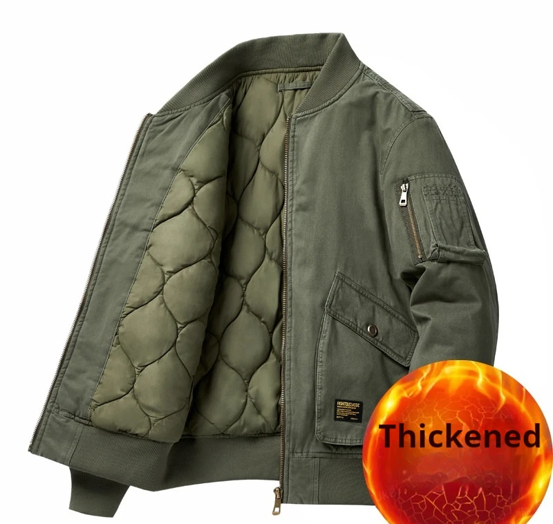 Autumn and Winter New Air Force Flight Jacket Solid Color Washed Casual Plus Size Military Flight Suit Cotton Jackets Thick