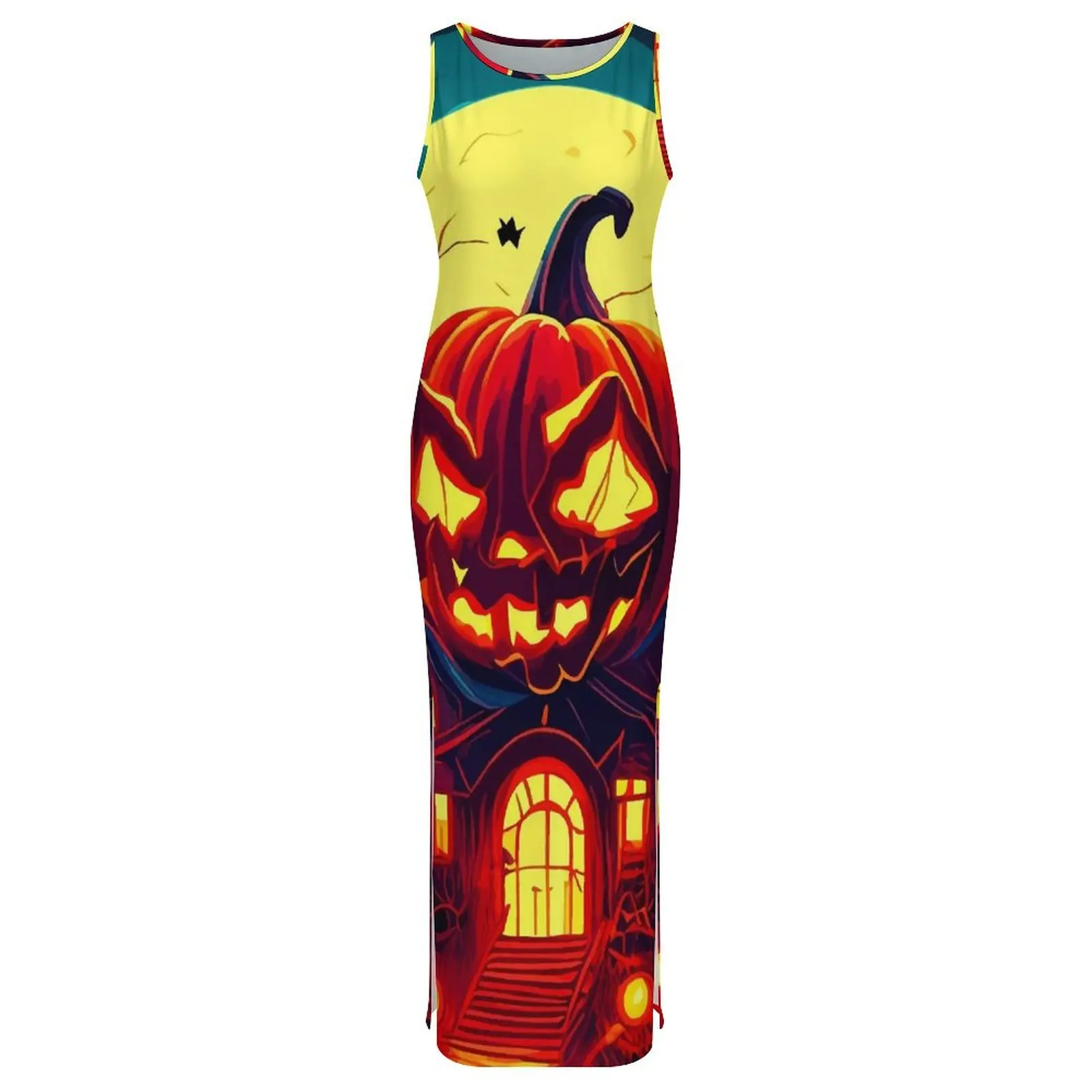 Dames vleermuizen en pompoenen jurk Halloween Night Street Style bodycon jurk mouwloze slanke sexy maxi-jurken oversized kleding