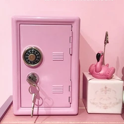 Ins New Creative Safe Box Organizer Iron Pink Desk Decorative Box Piggy Bank Metal Mini Cabinet Storage Box Kawaii Storage Box