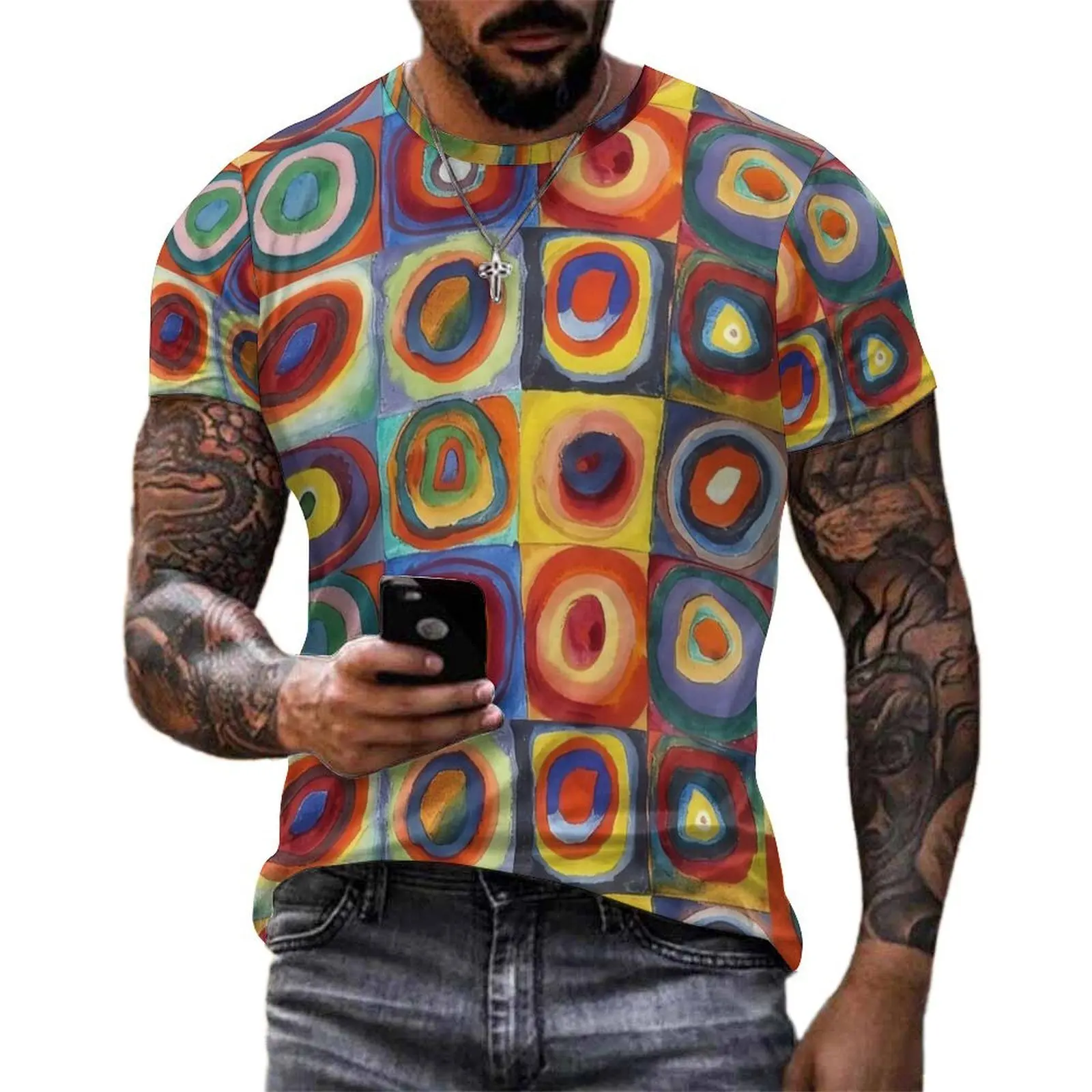 Kandinsky Circle Art T-Shirt  Novelty T Shirts Mens Streetwear Tee Shirt Premium Short Sleeves Pattern Top Tees Plus Size 5XL