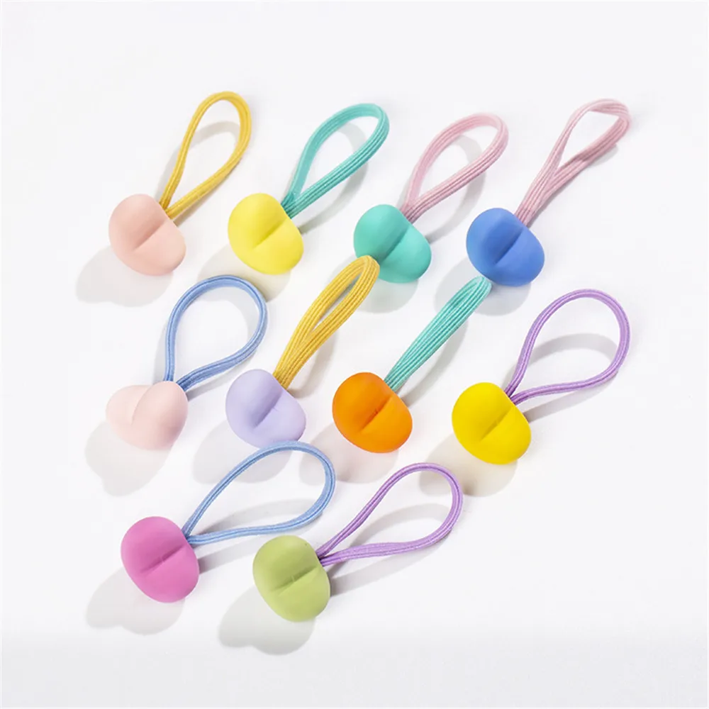 10pcs/Set Cute Heart Shaped Frosted Bead Pendant Hair Rope For Girls Fashion Candy Color Geometric Elastic Hair Bands Headwear