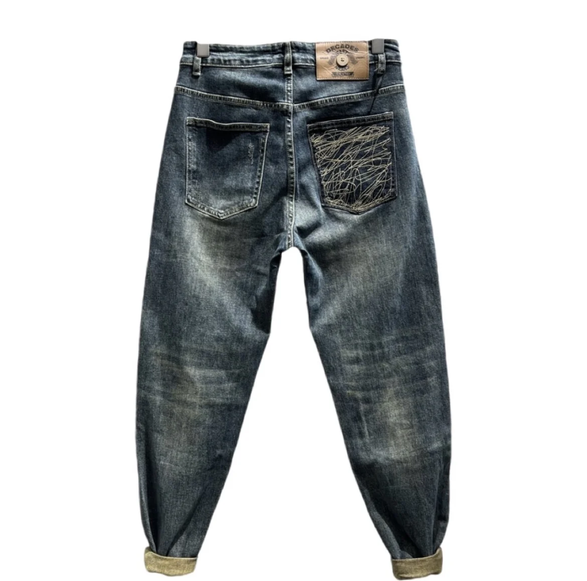 بنطلون جينز رجالي أمريكي ريترو بقصة ضيقة غير رسمي هارلان Sle قطن مطاطي من قماش الدنيم متوسط الخصر بنطلون طويل اتجاه الشباب