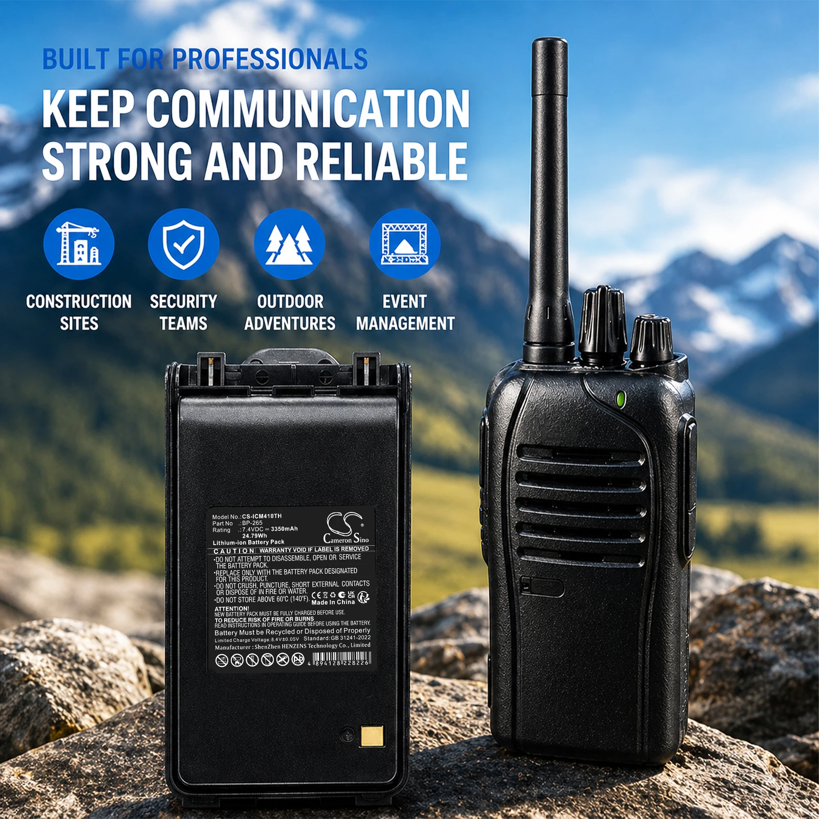 

Replacement 7.4V 3350mAh Two-Way Radio Battery BP-265 for Icom IC-3101 IC-4101 IC-F3001 IC-F3002 IC-F3003 IC-F3008 IC-F4001