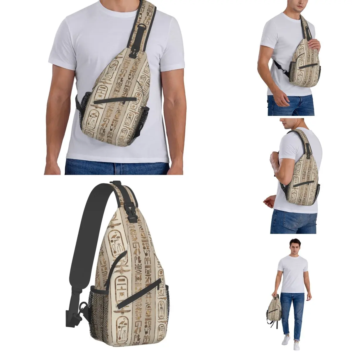 Egyptian Hieroglyphs Crossbody Sling Bag Small Chest Bag Eastern Language Shoulder Backpack Daypack for Travel Hiking Cycling