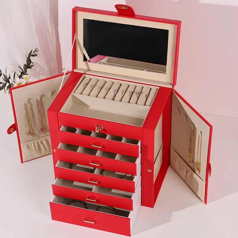 New Large Capacity Pu Jewelry Box With 10 Layers To Store Necklaces, Rings, Earrings And Bracelets For Girls Jewelry Organizer