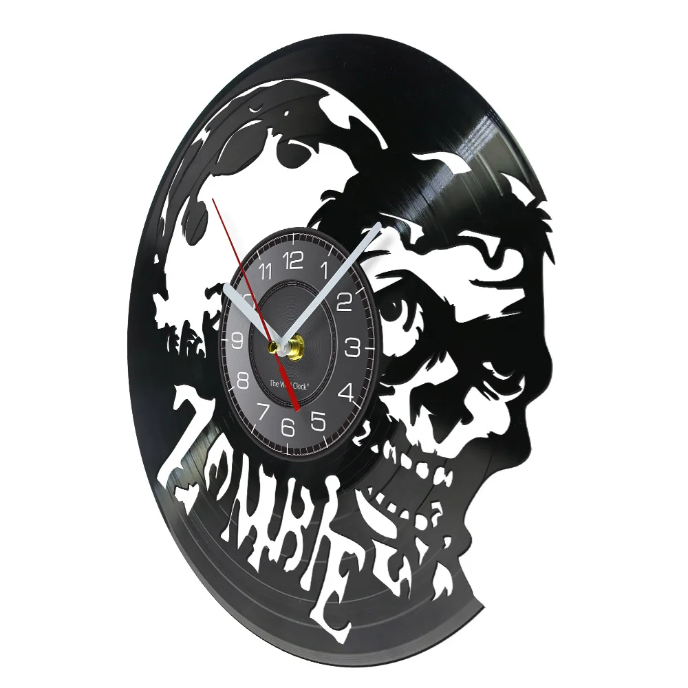 Zombie Wall Clock Horror Wall Art Zombie Infection Vintage Vinyl Record Wall Clock Zombie Head Brain Halloween Wall Decor