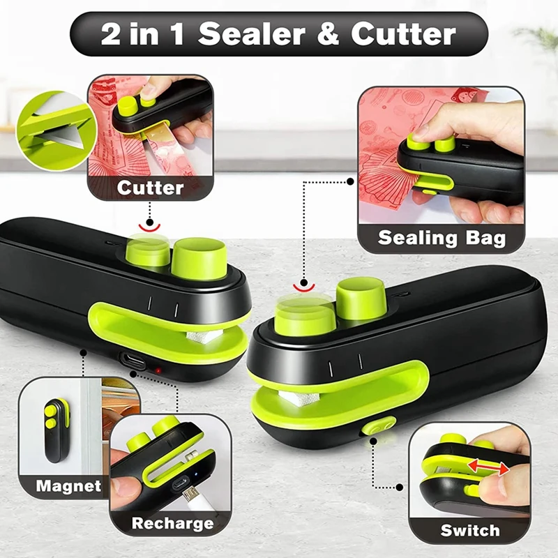 Chip Bag Sealer,Handheld Bag Heat Vacuum Sealer Rechargable,Portable Bag Resealer Sealing Machine For Plastic Bags