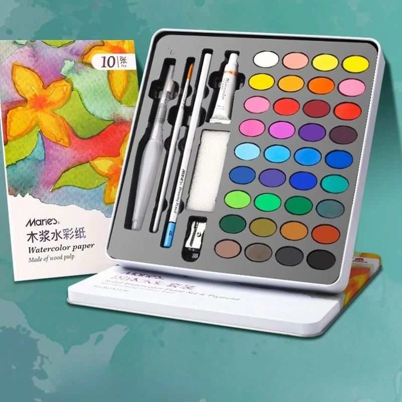 

12/16/28/36/48 Color Solid Watercolor Pigment Set High Color Transparency for Beginners Practice Outdoor Sketching