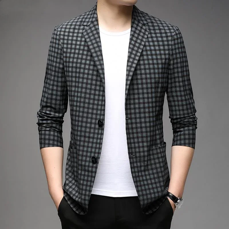 

Top Grade Traceless Classic Expensive New Brand Casual Fashion Designer Suit For Men Blazer Jacket Plaid Coat Men's Clothing