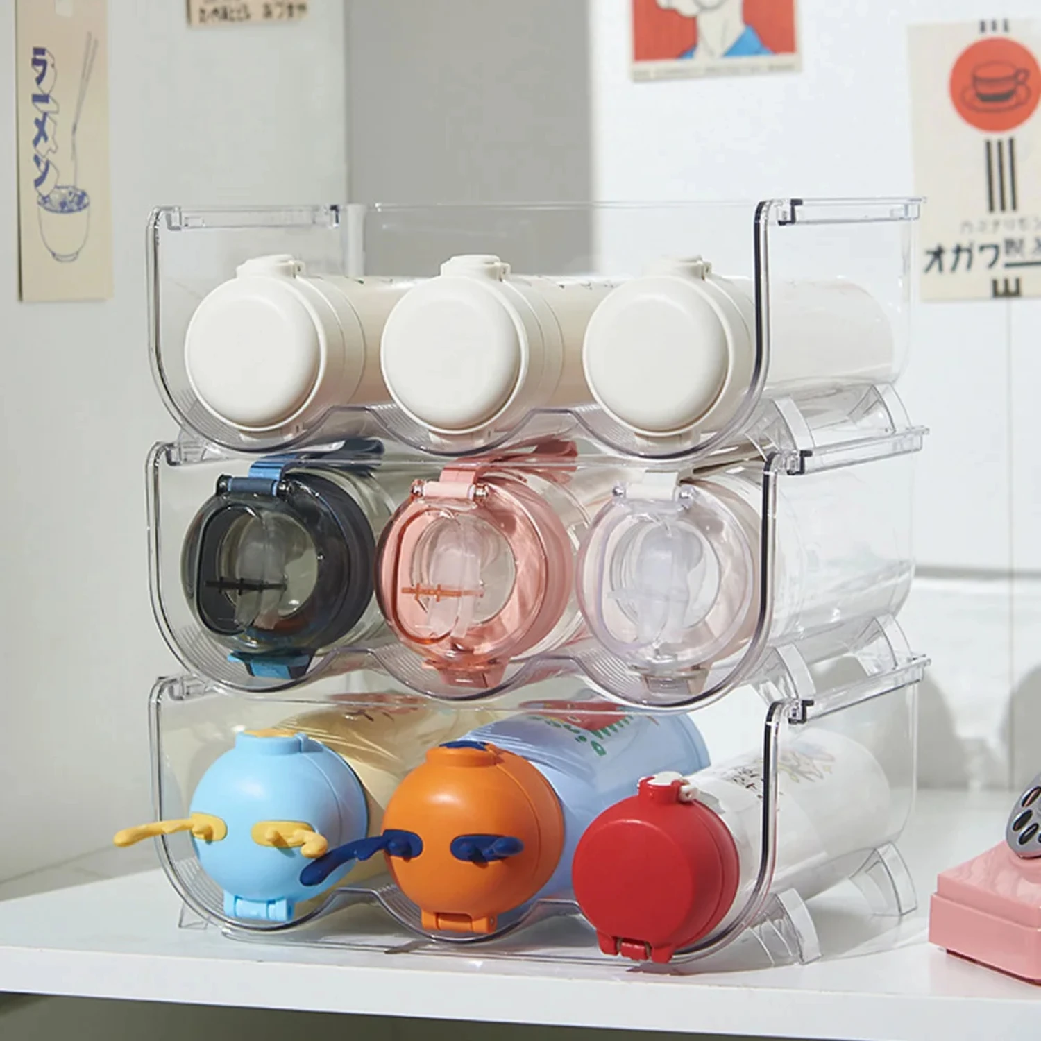 

Transparent Water Bottle Organizer Stackable Bottle Holder Kitchen Vacuum Flask Holder Cabinet Organizer VC
