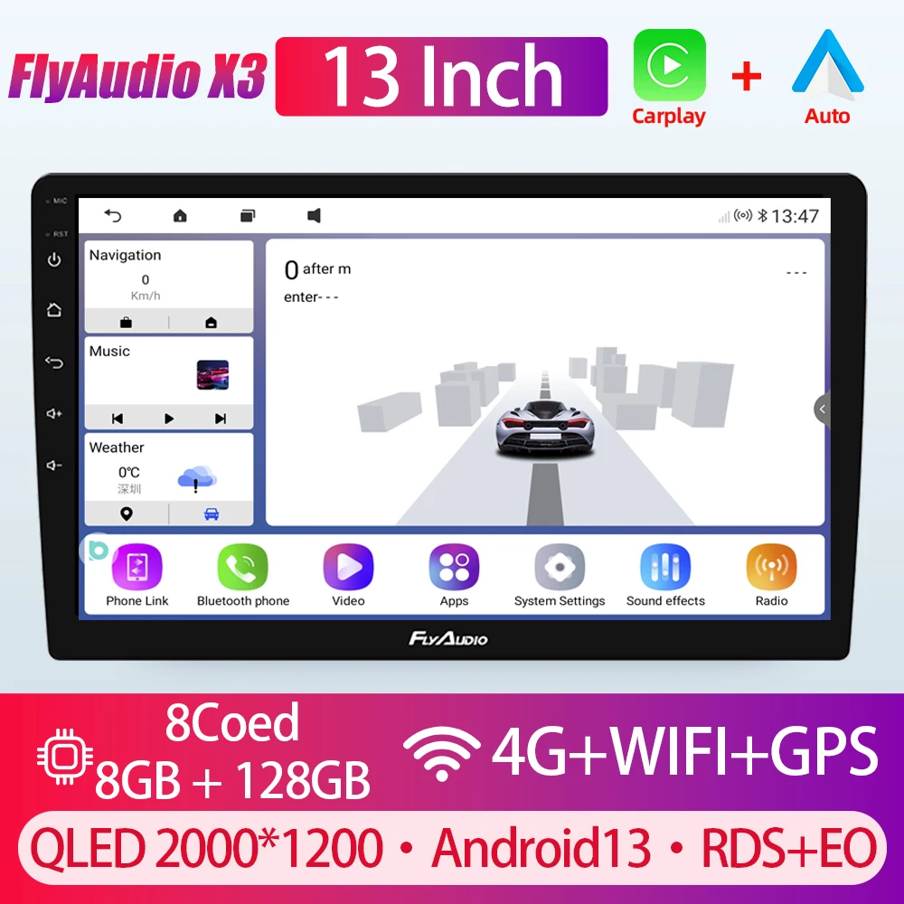 Android 13 Car Radio Auto Radio 9/10/13 inch Universal Carplay Touchscreen Wireless 4G WIFI GPS Car Stereo Multimedia Player