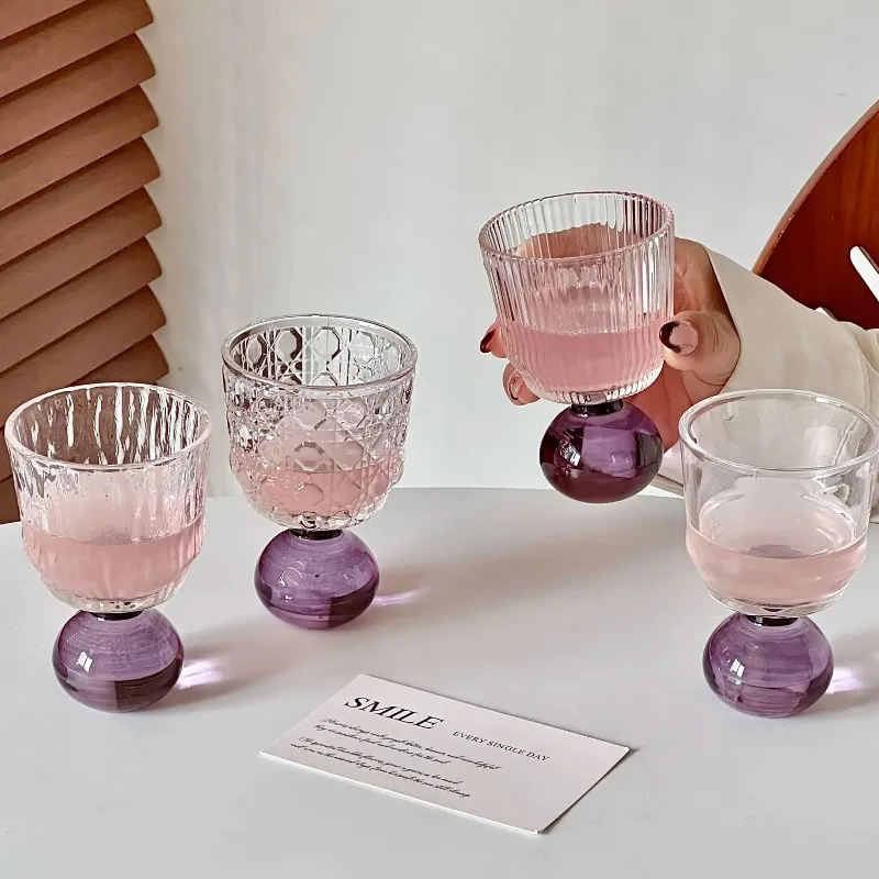 Vintage Mini Stemmed Glass Cups, Creative Goblet Glassware for Whiskey, Liquor, Tea & Juice Household Drinking Cup