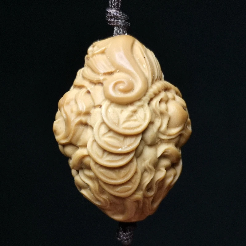 YIZHU CULTUER ART Size 2.5 × 1.9 cm Chinese Hand-carved Olive Coin Pi Xiu Money Beast Statue Netsuke Pendant