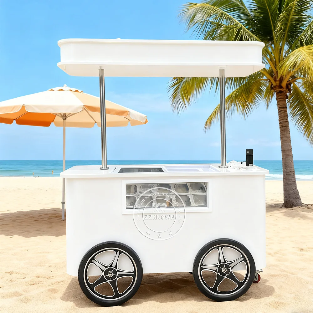 

New Ice Cream Push Cart Ice Cream Display Case Gelato Showcase Mobile Food Cart Street Food Cart Outdoor Ice Cream Cart