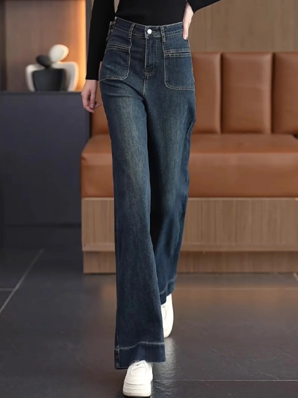 

High Waist Wide Leg Denim Flared Pants Women's Elastic Jeans Spring Autumn New Sle Loose Long Trousers Retro Bell Bot