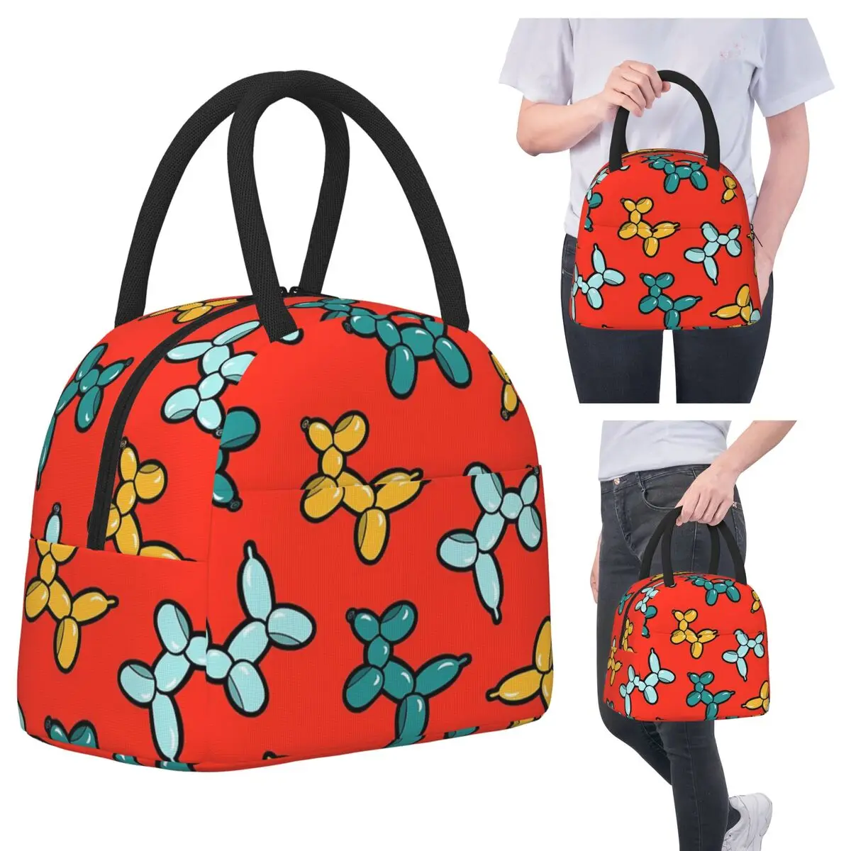 

Balloon Animal Dogs Pattern In Red Insulated Lunch Bag for Kids School Cooler Thermal Food Box Tote Portable Lunch Boxes