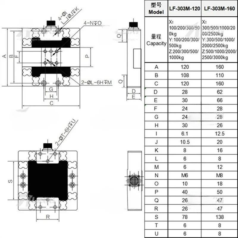 20kN Range Multi Dimensional Force Sensor X/Y/Z 5kN/5kN/10kN 3 Axis Directions Engineering Compression Measuring Flange Mounted