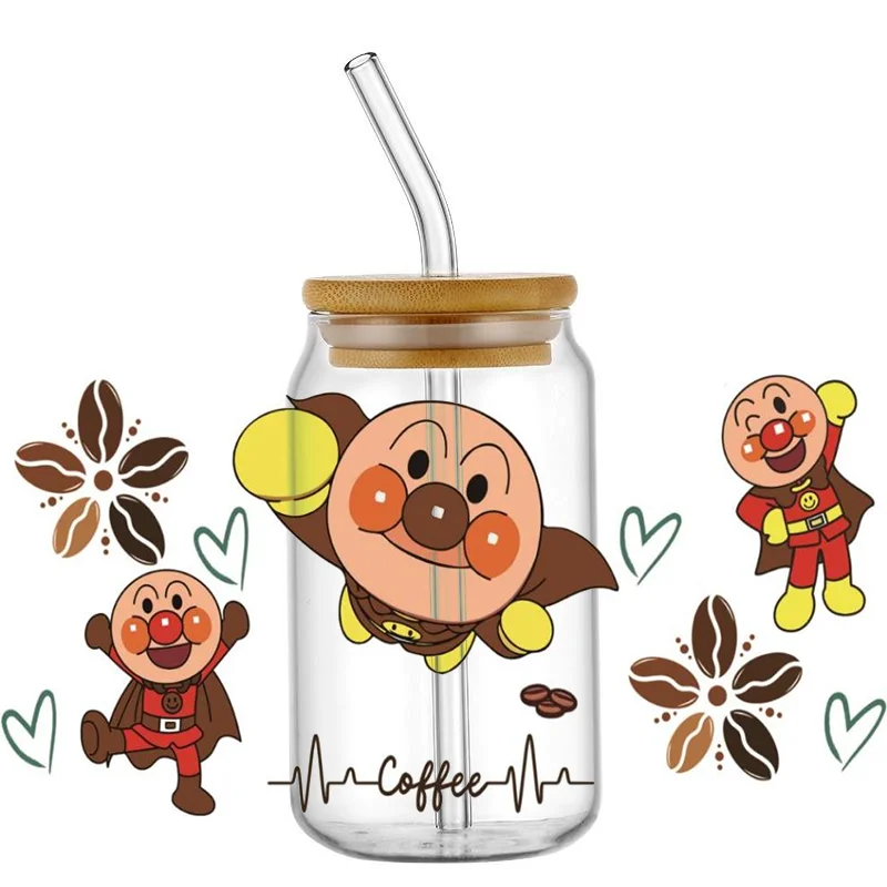 Miniso Cartoon Anpanman Inc Wrap Stickers Waterproof UV DTF Cup Mug Wraps Sticker DIY 3D Wrap Decal For 16oz Libbey Glass