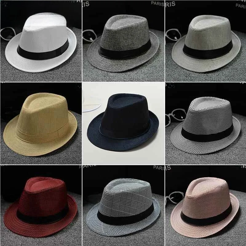 Cotton Linen Fabric Panama Pure Color Small Gift Hat Jazz Sun Hat Unisex Couple Style British Sunshade Cap Home Use Protectiv...