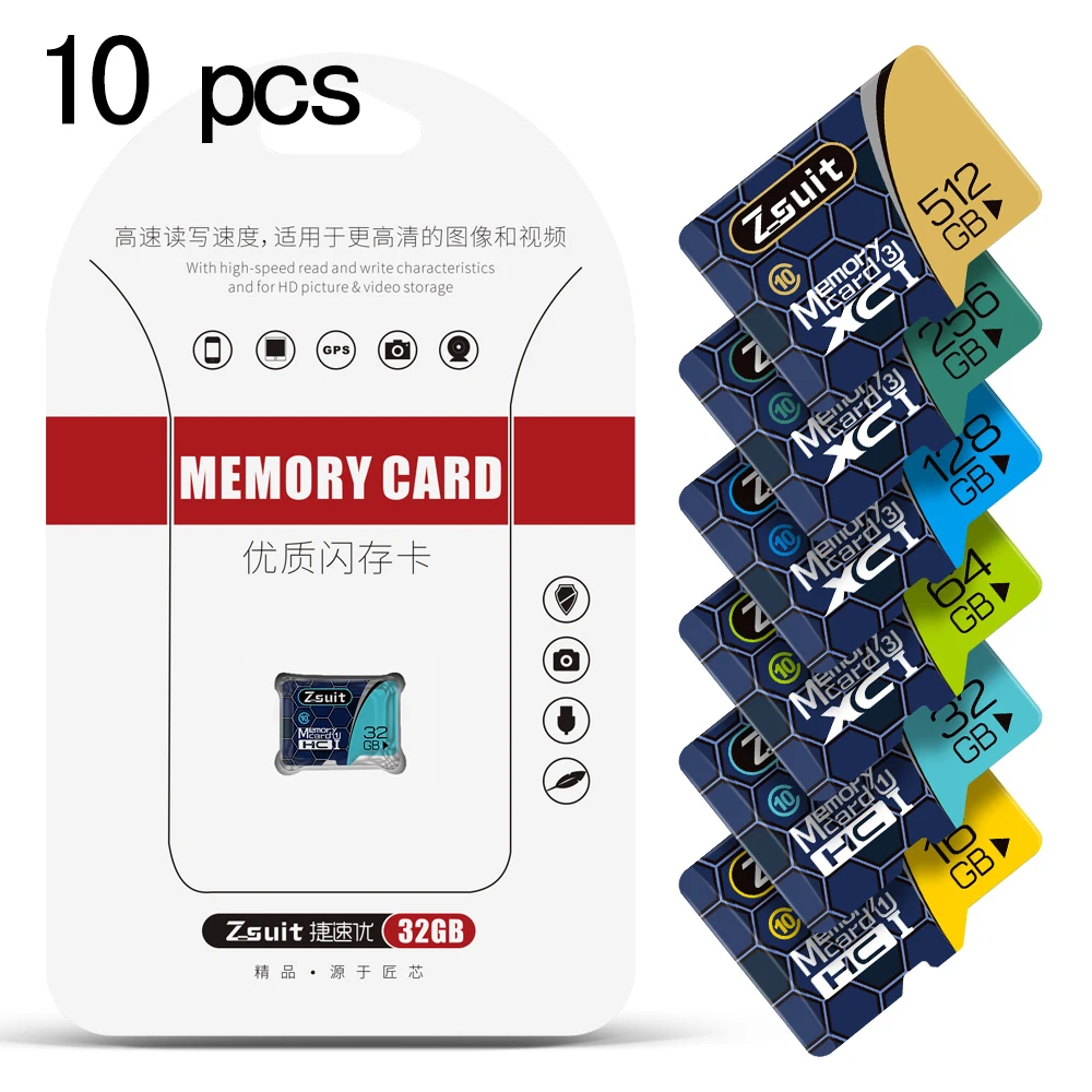 Cartão de Memória de Alta Velocidade para Câmera Do Telefone Drone, Mini Cartão SD, U3 V10 TF Card, Flash Card, 64GB, 128GB, Frete Grátis, 10Pcs por lote