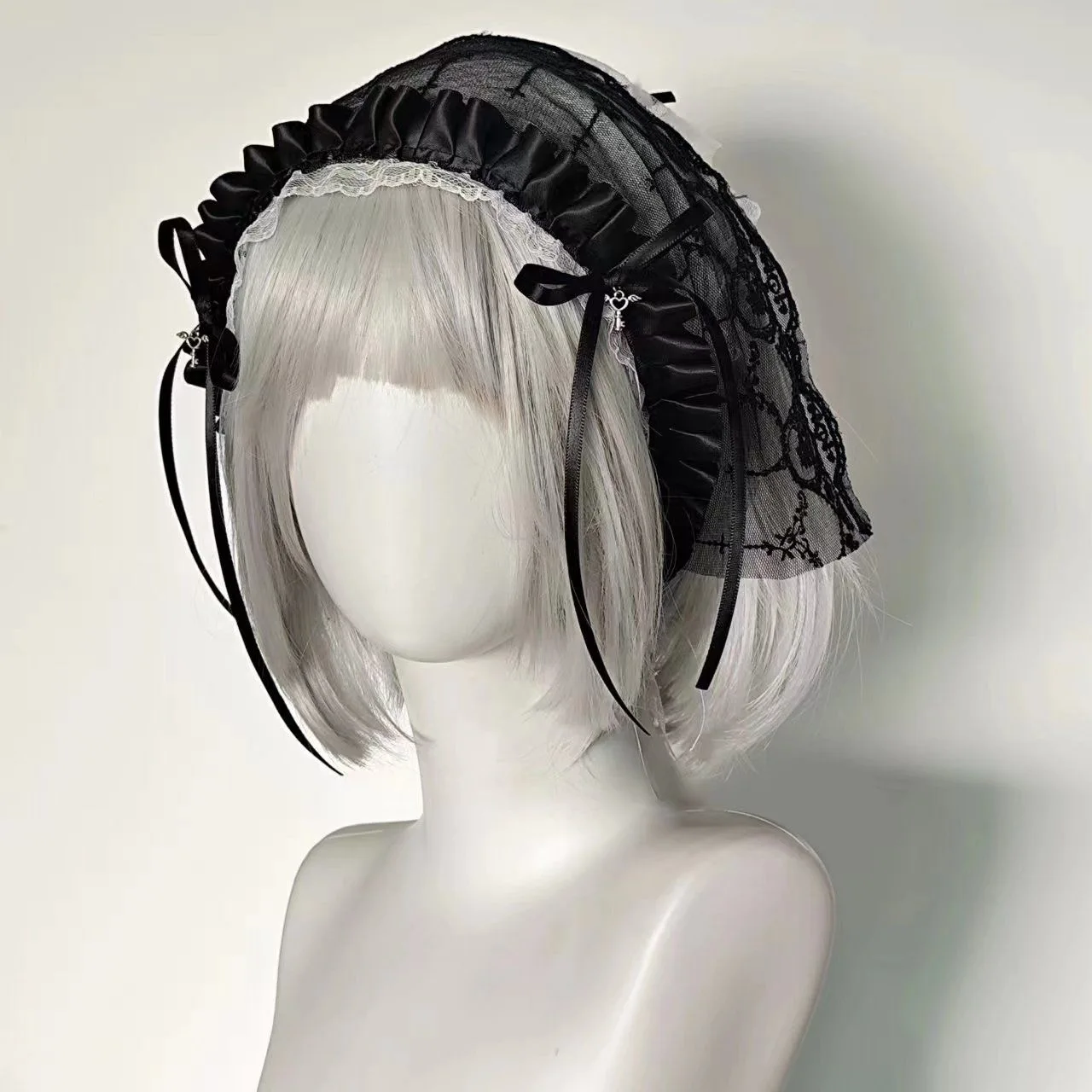 Lace Flower Elegant Black White Y2K Dark Subculture Cross Triangle Scarf Lolita Spicy Girl Hair Accessories Travel Photo