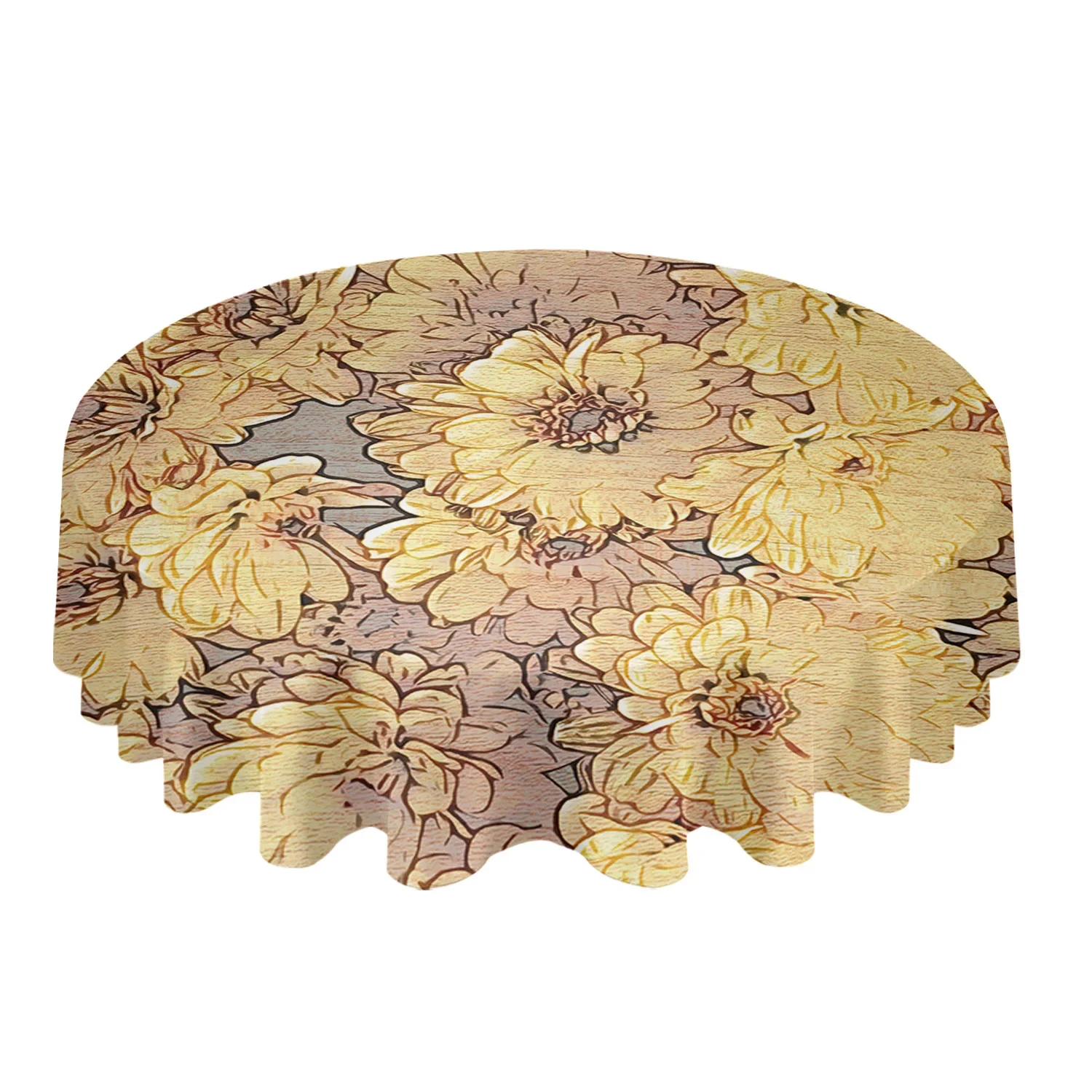 Dahlia Retro Plant Waterproof Tablecloth Tea Table Decoration Round Table Cover for Kitchen Wedding Party Home Dining Room