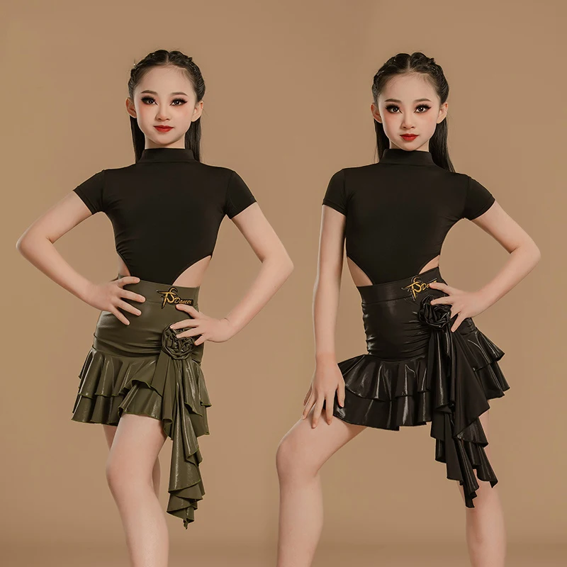 

Girls Short Sleeved Latin Dance Competition Clothes For Kids Performance Dancing Costume Child Ballroom Dance Dresses SL12118