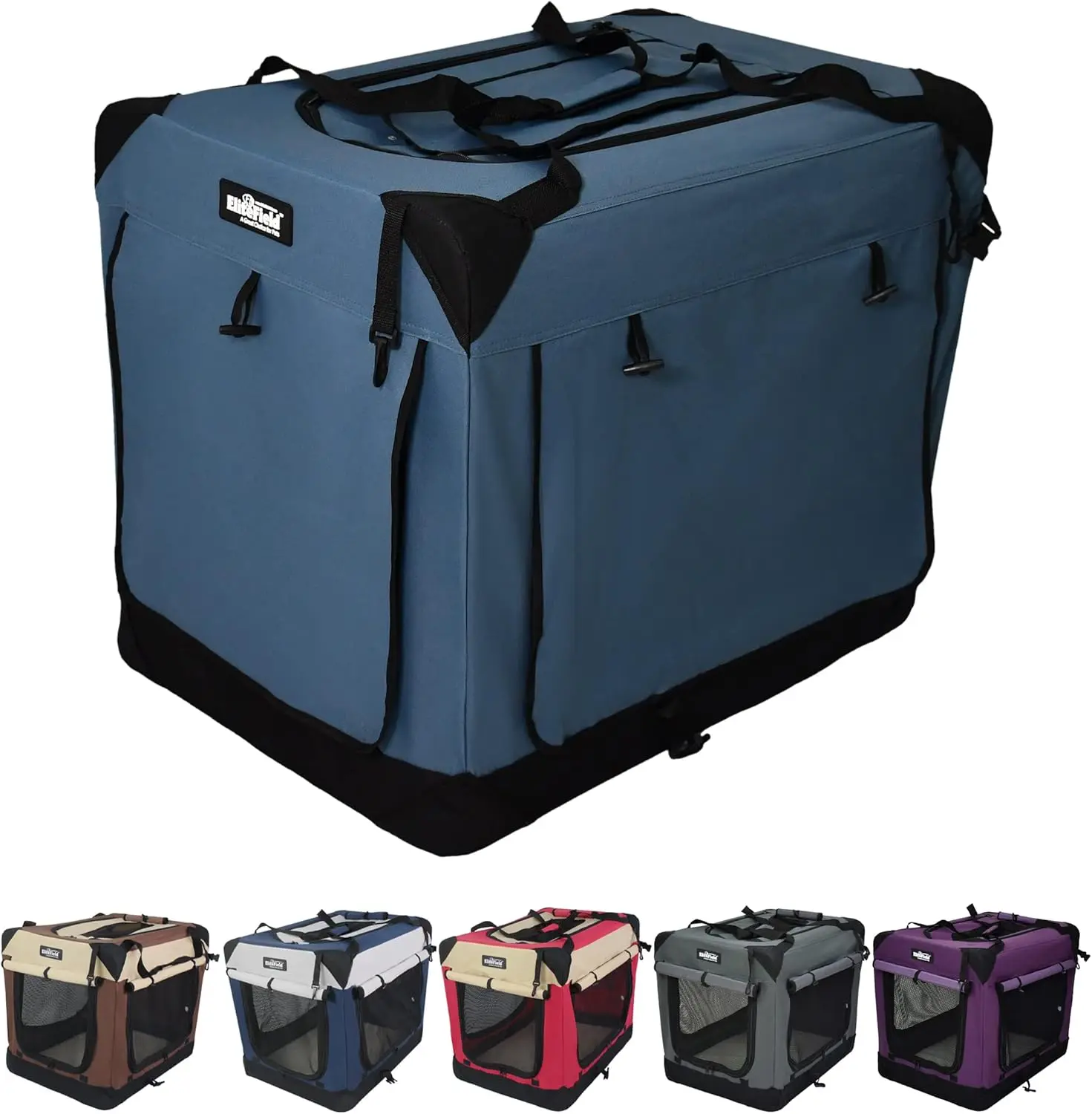 Jaula suave plegable para perros de 4 puertas con Ains, bolsa de transporte y cama de forro polar (2 años), hogar para mascotas para interiores y exteriores (42 "L X
