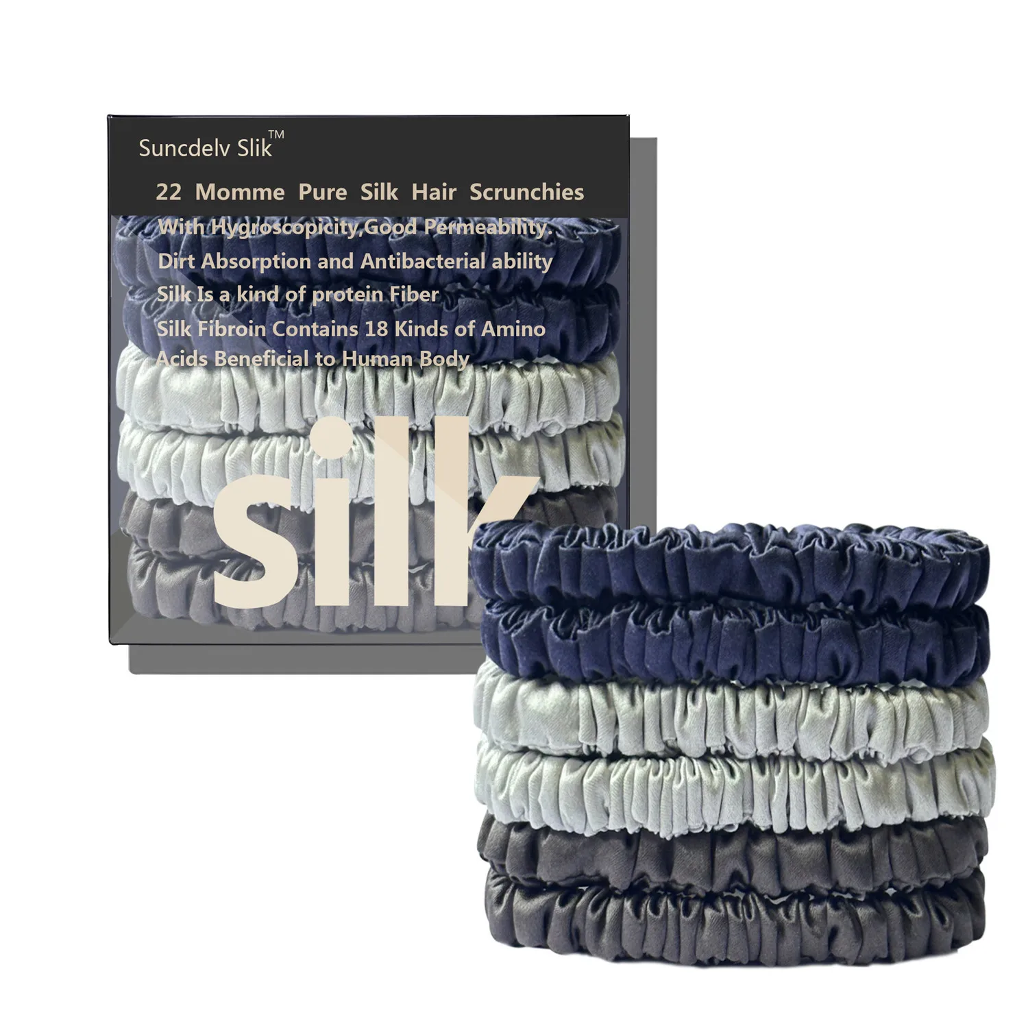 100%  Silk Hair Scrunchie Handmade Pure MulberryHairbands Women Girl Hair Accessories Pure Color Natural HairTies Box