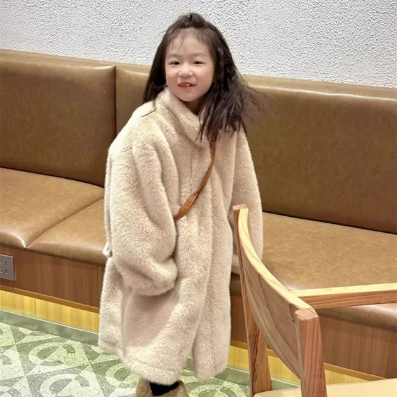 Girls Coat Overcoat Jacket Windbreak Outerwear 2025 Apricot Winter Autumn Warm Cotton Newest Velvet Children's Clothing