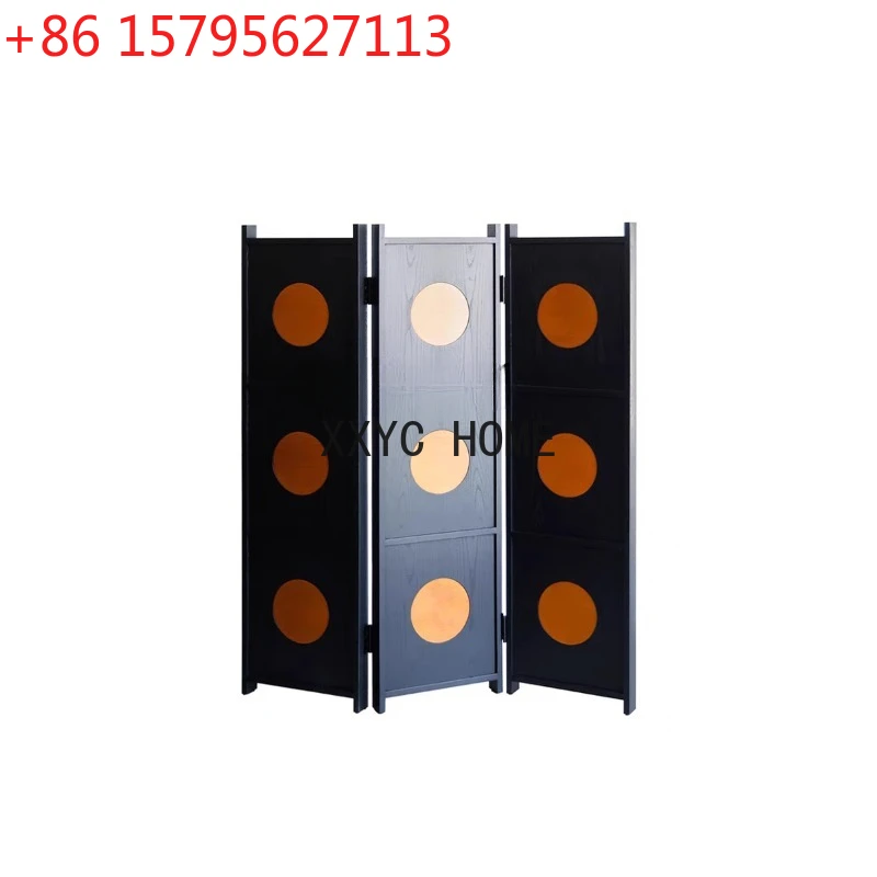Retro Movable Accordion Partition Middle Ancient Black Solid Wood Screen Designer Partition Artistic Living Room Decoration