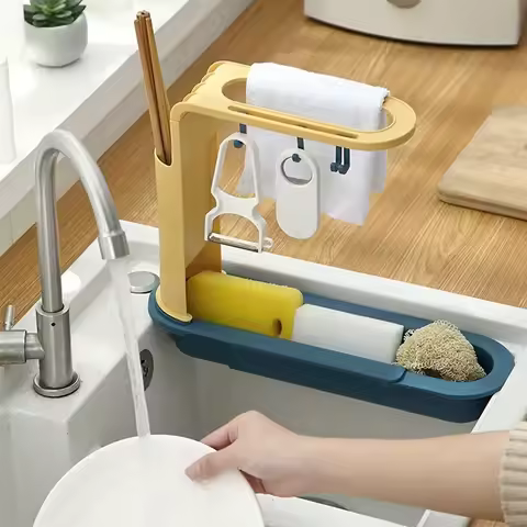 1pcs double deck kitchen adjustable sink drain rack Storage rack, dish towel rack, kitchen accessories