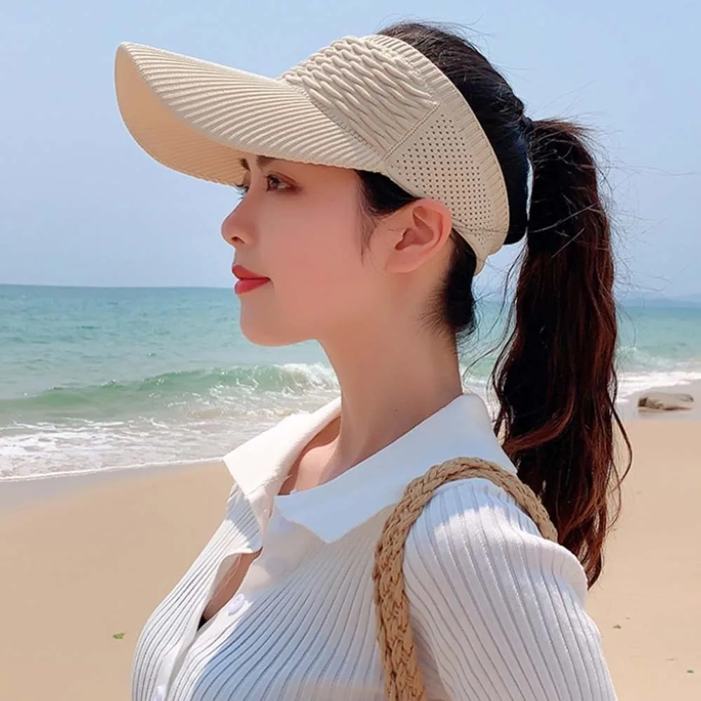 Portable Fish Scale Knitted Visor Cap Breathable Polyester Long Brim Sun Cap Lightweight Versatile Sunscreen Empty Top Hat Sport