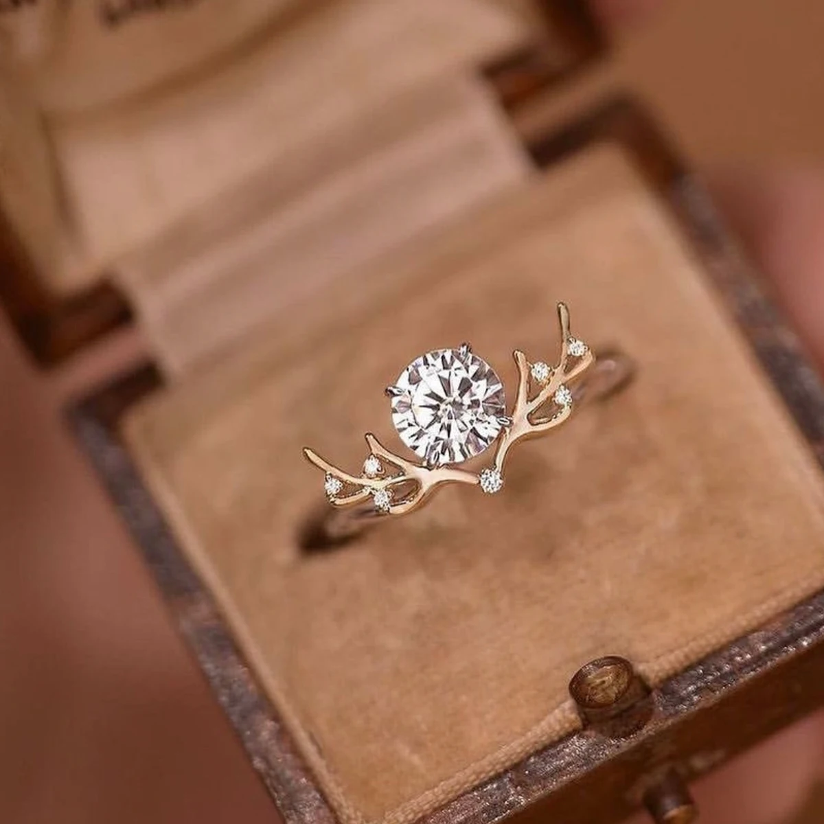 

Round Moissanite Diamond S925 Silver Plated 18K Gold Vine Branches And Leaves Women's Ring Main Stone 1.2ct/7.0mm