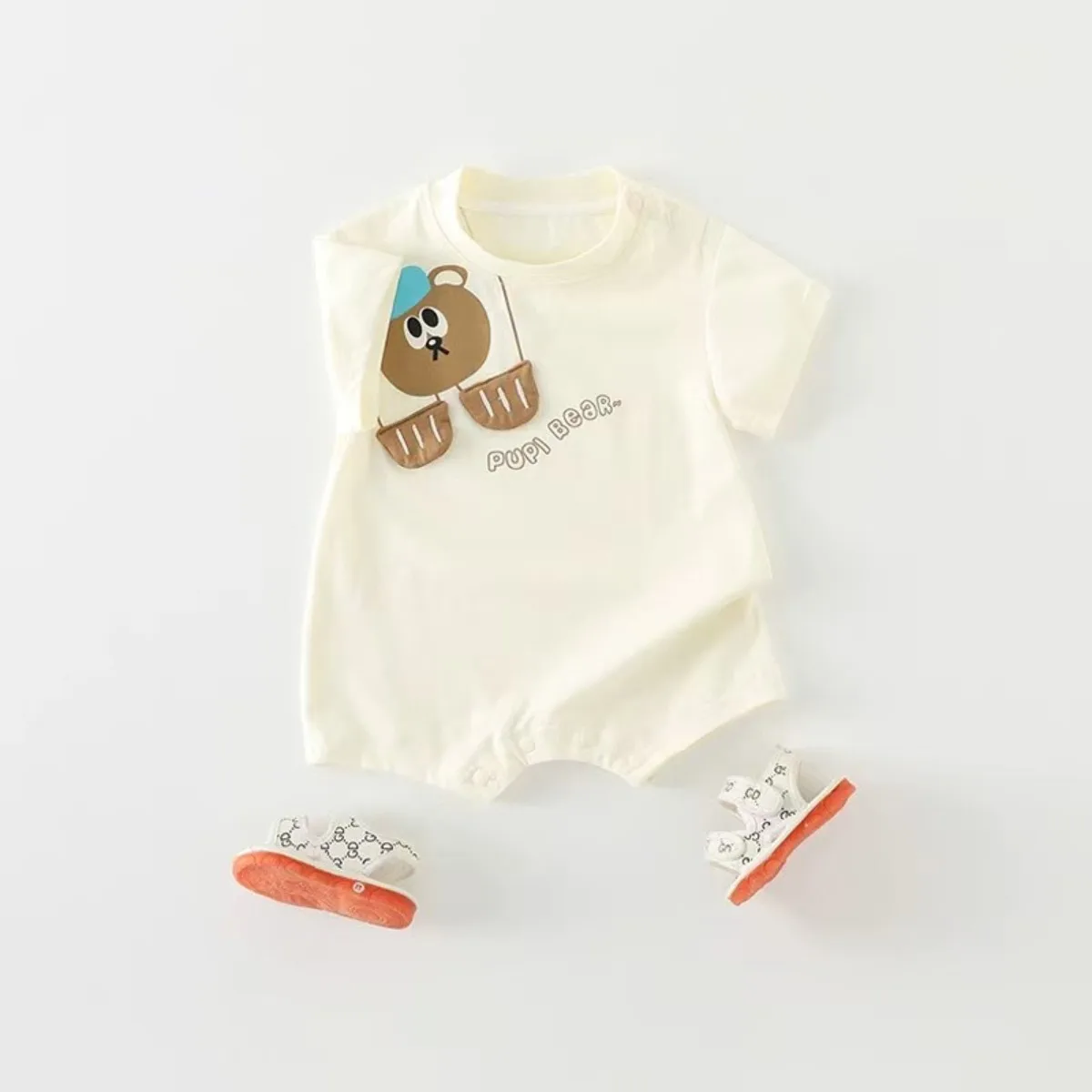 Baby Boy Girl Summer Lightweight Short Sleeve Romper 6-24M Infant Pure Cotton Breathable Bodysuit Newborns Casual Cartoon Onesie