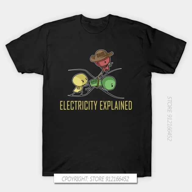 Ohm Volt Amp Electricity Explained Electrician Nerd Men's Cotton T-Shirts Harajuku O-Neck Tshirt Men Streetwear Hip Hop Top