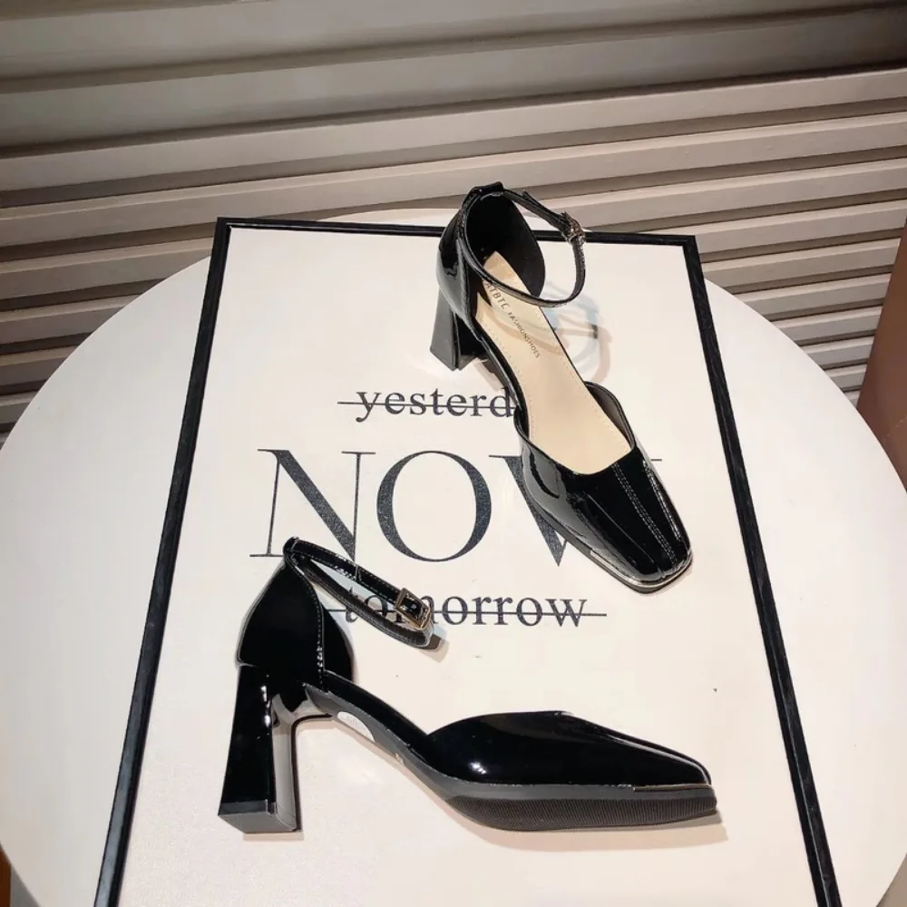 

2025 Vintage High Heel Women Mary Jane Shoes Fashion Square Toe Patent Leather Shoes Party Dress Ladies Pumps