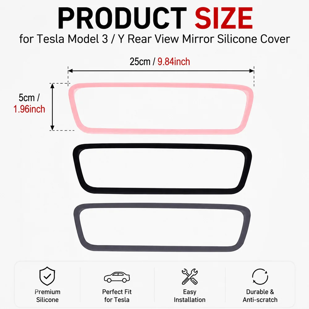 For Tesla Model 3 Y Silicone Rear View Mirror Guard Frame Shock‑Absorbing Rearview Mirror Protective Trim Case Decoration