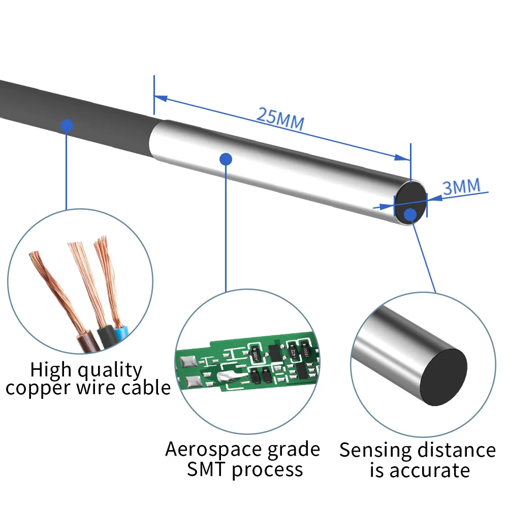 GTRIC M3 Miniature Proximity Sensor Sensing Distance 1mm NPN PNP DC12V 24V 3-wire Small Inductive Metal Detector Switch