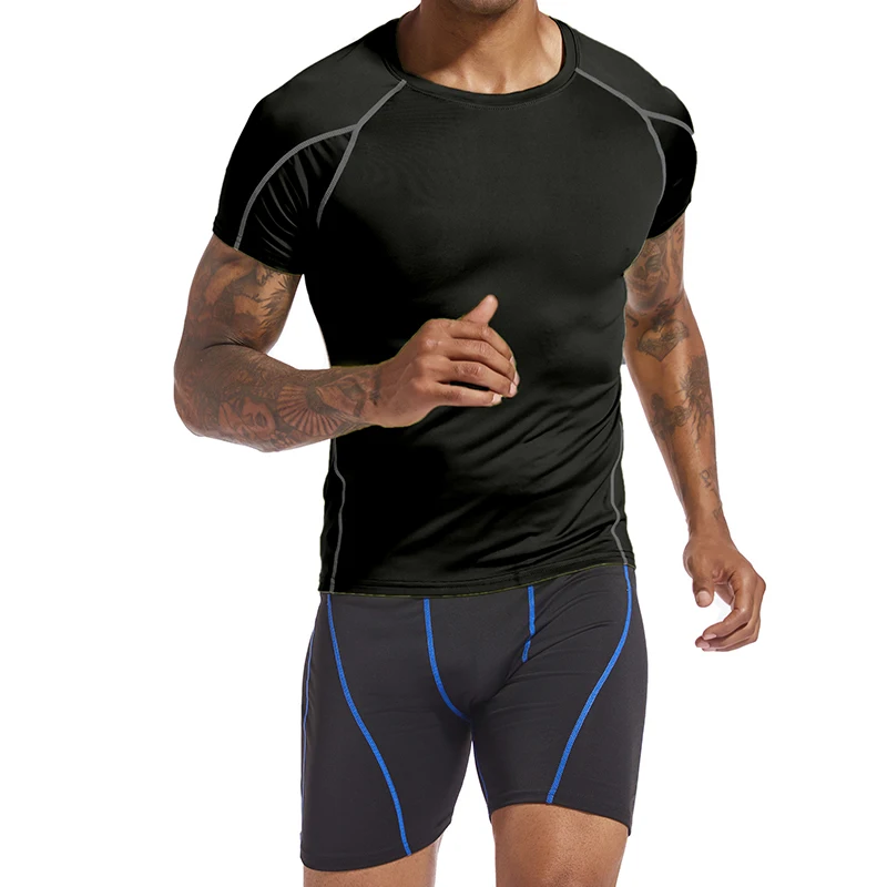 Summer Men Running T Shirt Sportswear Male Elastic T-shirt Gym Fitness Tops Tee Athletic Tights Sport Compression T Shirt Men