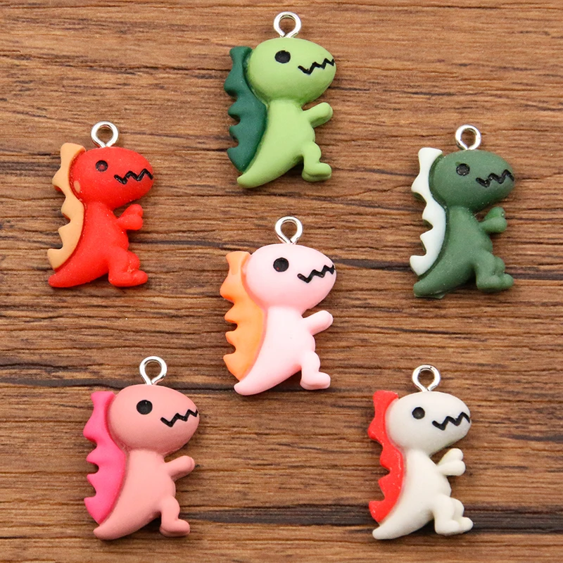 10Pcs 14*24mm 6Color Dinosaur Animal Charms Resin Cabochons Glitter Gummy Candy Necklace Keychain Pendant DIY Making Accessories