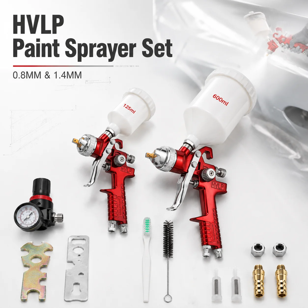 0.8/1.4MM Professional Mini Pneumatic Spray Gun for Car Painting and Repair 125/600ML Portable Car Paint Spray Gun Paint Kit