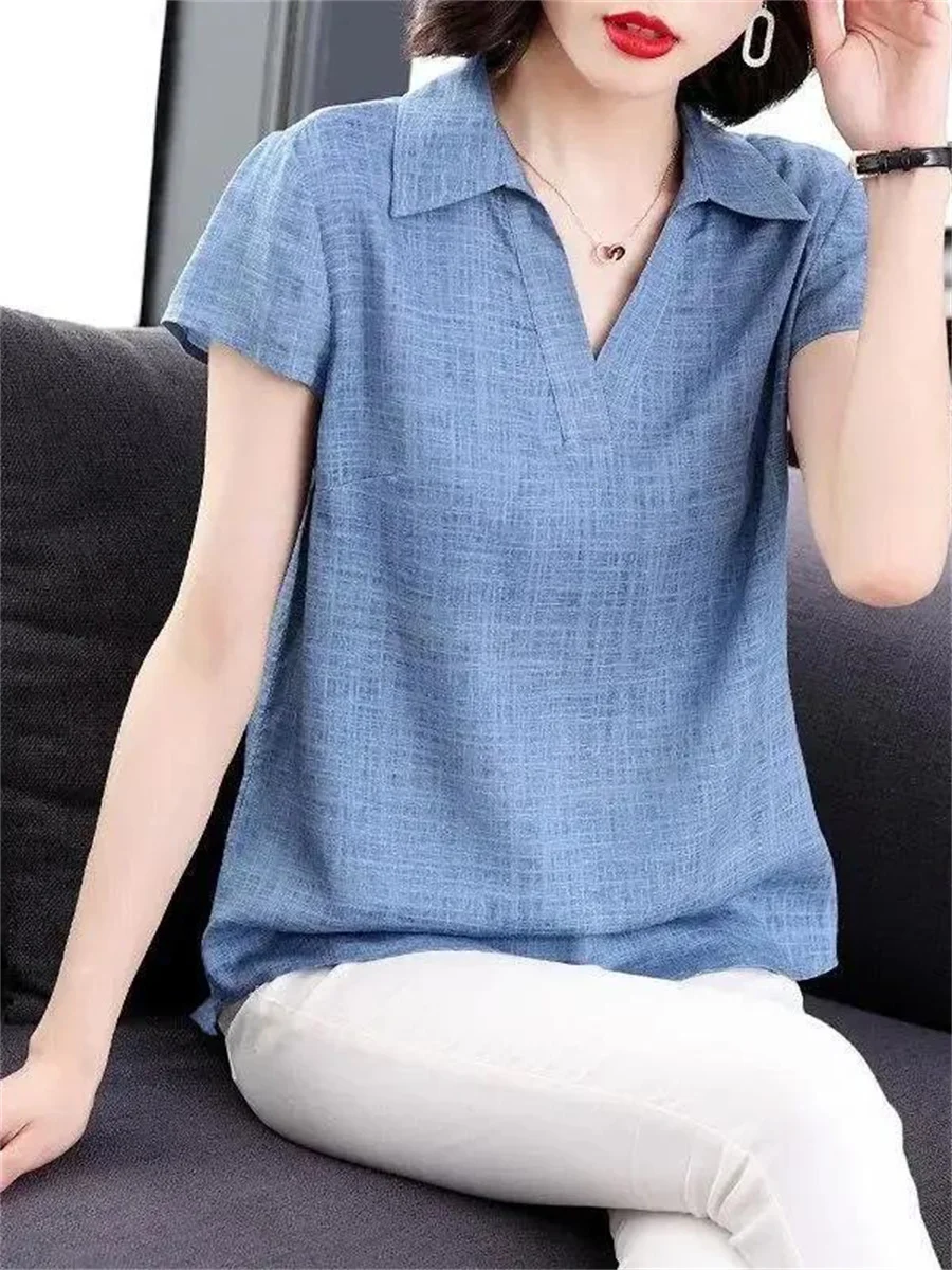 4XL Women Spring Summer Blouses Shirts Lady Fashion Casual Short Sleeve Turn-down Solid Color Blusas Tops TT2137