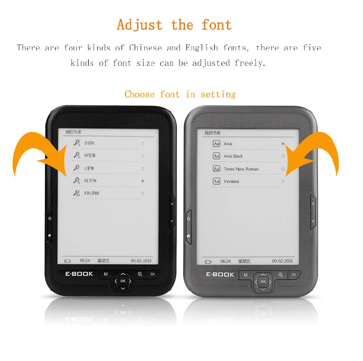 6 Inch Digital eBook Reader,300 DPI Ink Screen Electronic Book Reader FM Audio, TF Card 4 8 16 GB Inkbook EReader USB Charge