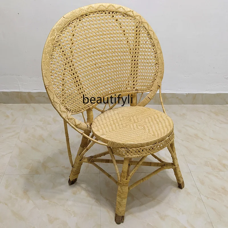 GY Natural Real Rattan Chair Living Room Interior Home Leisure Single Backrest Chair Handmade Rattan Modern Chinese New Style