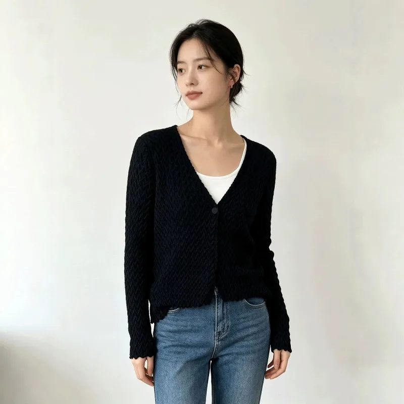 Miyake Pleated Jacket Plisse 2026 Retro Herringbone V-shaped Pleats Cardigan Women Autumn V-neck Single Button Slim Fold Top