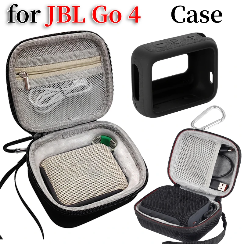 Portable Storage Bag Shockproof Travel Protective Case with Hand Rope & Carabiner Hardshell Case for JBL Go 4 Portable Speaker