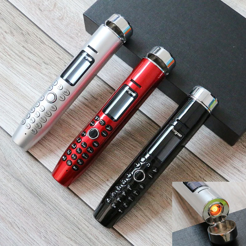 Funny Cute Button Mobile Phone with Lighter Function Two Sim Magic Voice BT Dial Pen Shaped Mini Phone FM Camera Cheap Portable